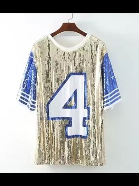 Sequined Number 4 Short Sleeve Jersey in Royal Blue & Gold